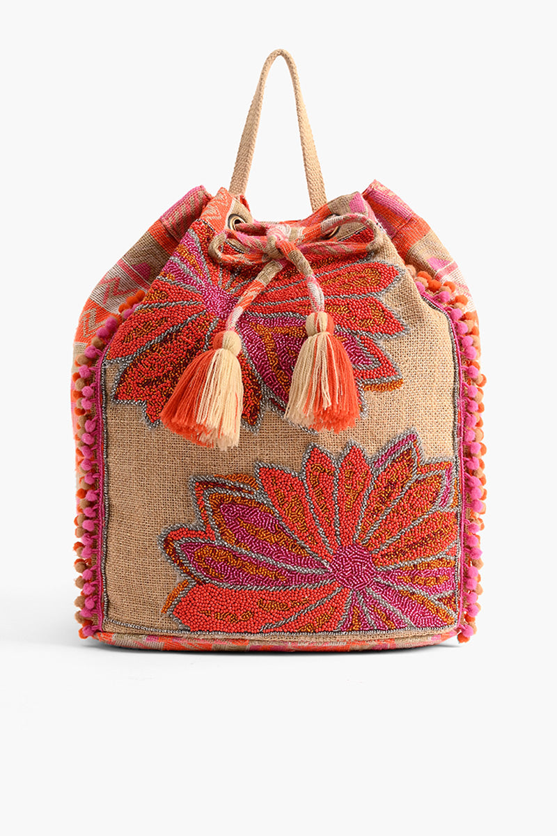 Poppy Floral Beaded Backpack