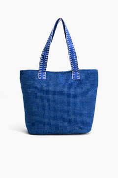 Large blue jute shopper bag for women
