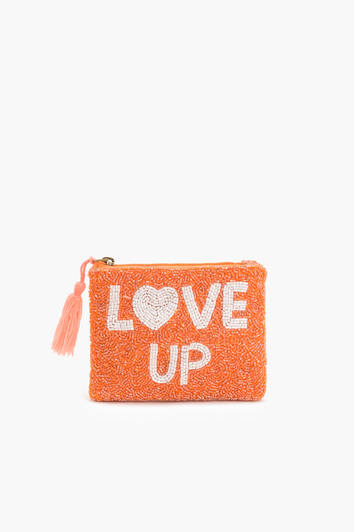 Handmade Orange Beaded Coin Pouch - LOVE UP Luxury Mini Coin Pouch