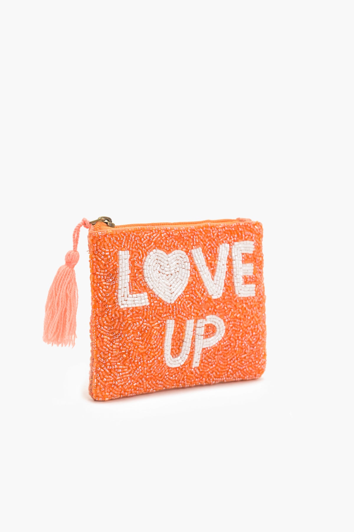 Handmade Orange Beaded Coin Pouch - LOVE UP Luxury Mini Coin Pouch