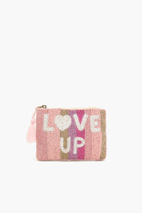 Handmade Pink & Gold Striped Beaded Pouch - LOVE UP Luxury Coin Pouch