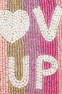 Handmade Pink & Gold Striped Beaded Pouch - LOVE UP Luxury Coin Pouch