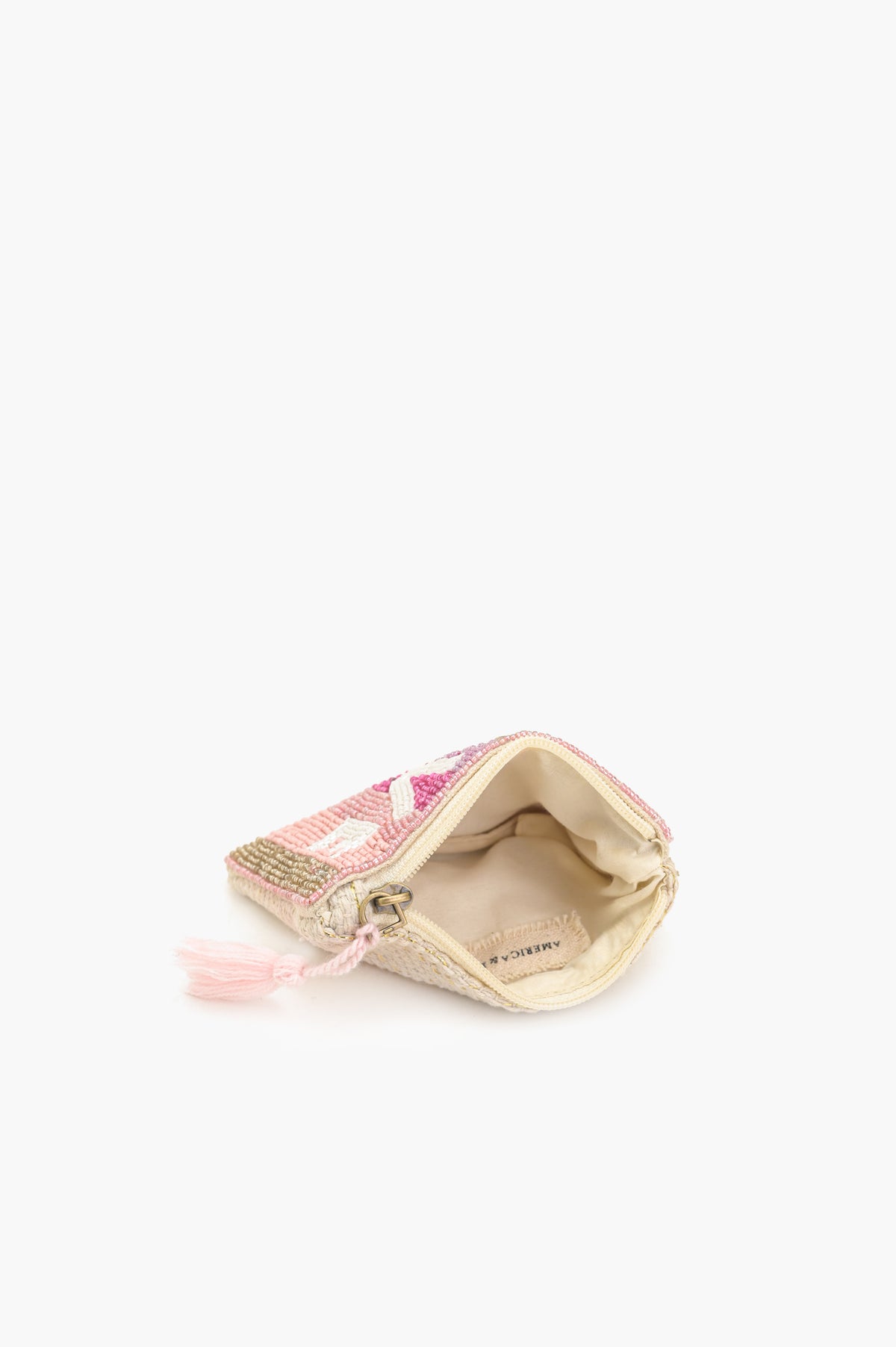 Handmade Pink & Gold Striped Beaded Pouch - LOVE UP Luxury Coin Pouch