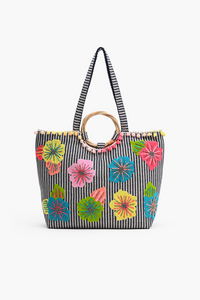 Fanciful Floral Stripe Tote