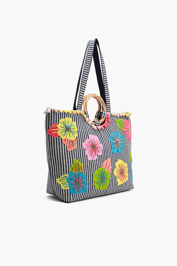 Fanciful Floral Striped Tote
