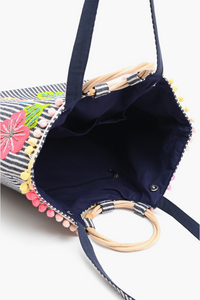 Fanciful Floral Stripe Tote