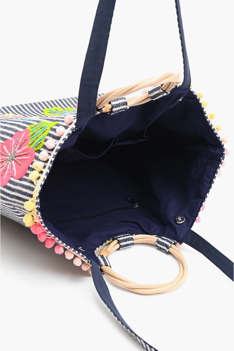 Fanciful Floral Stripe Tote
