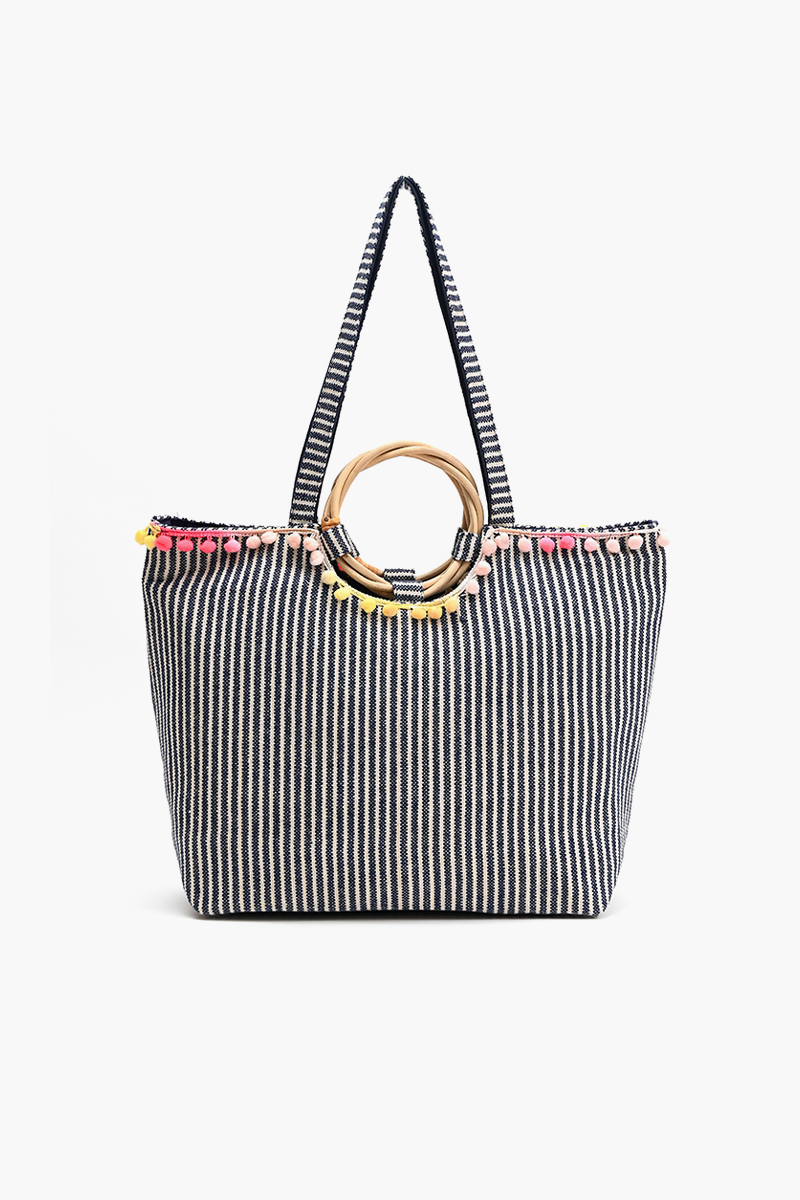 Fanciful Floral Striped Tote