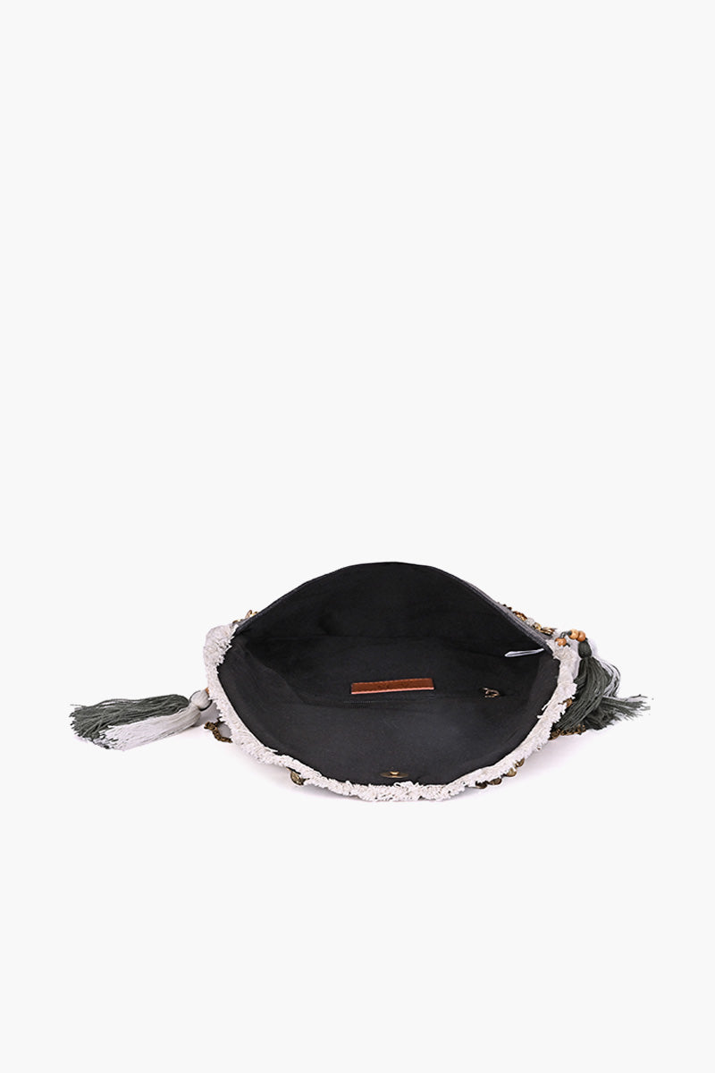 Black Denim Embellished Clutch