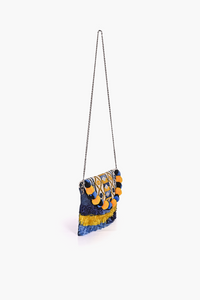 Denim Pompom Sling Bag
