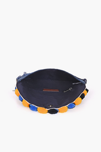 Freesia Denim Pompom Clutch