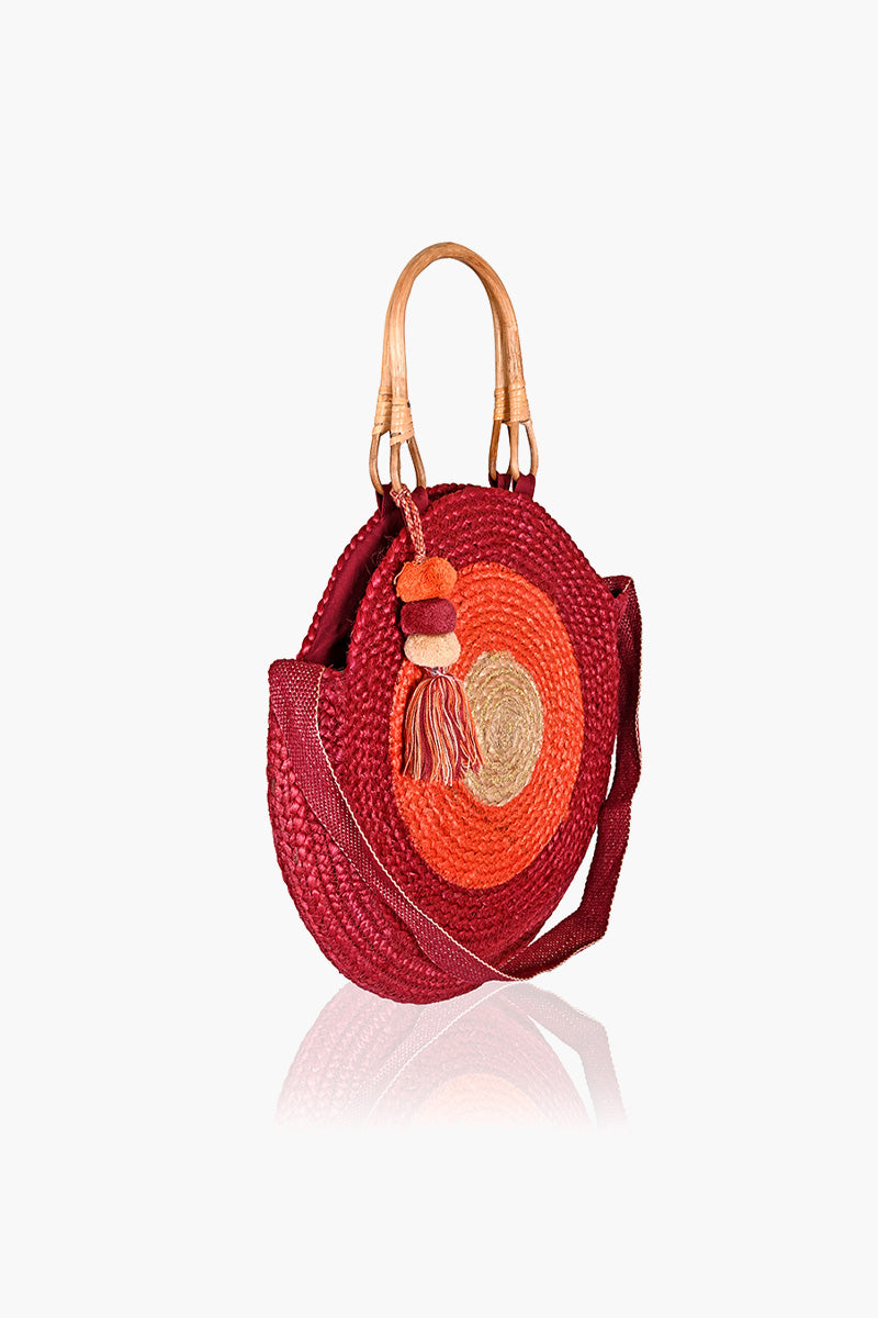 Burning Sun Cane Handle Round Jute Tote