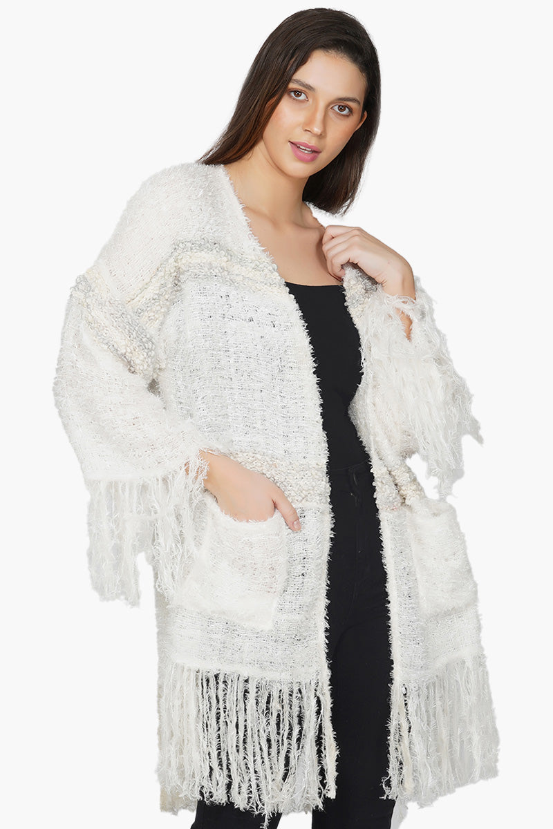 White Kimono Sleeved Winter Jacket