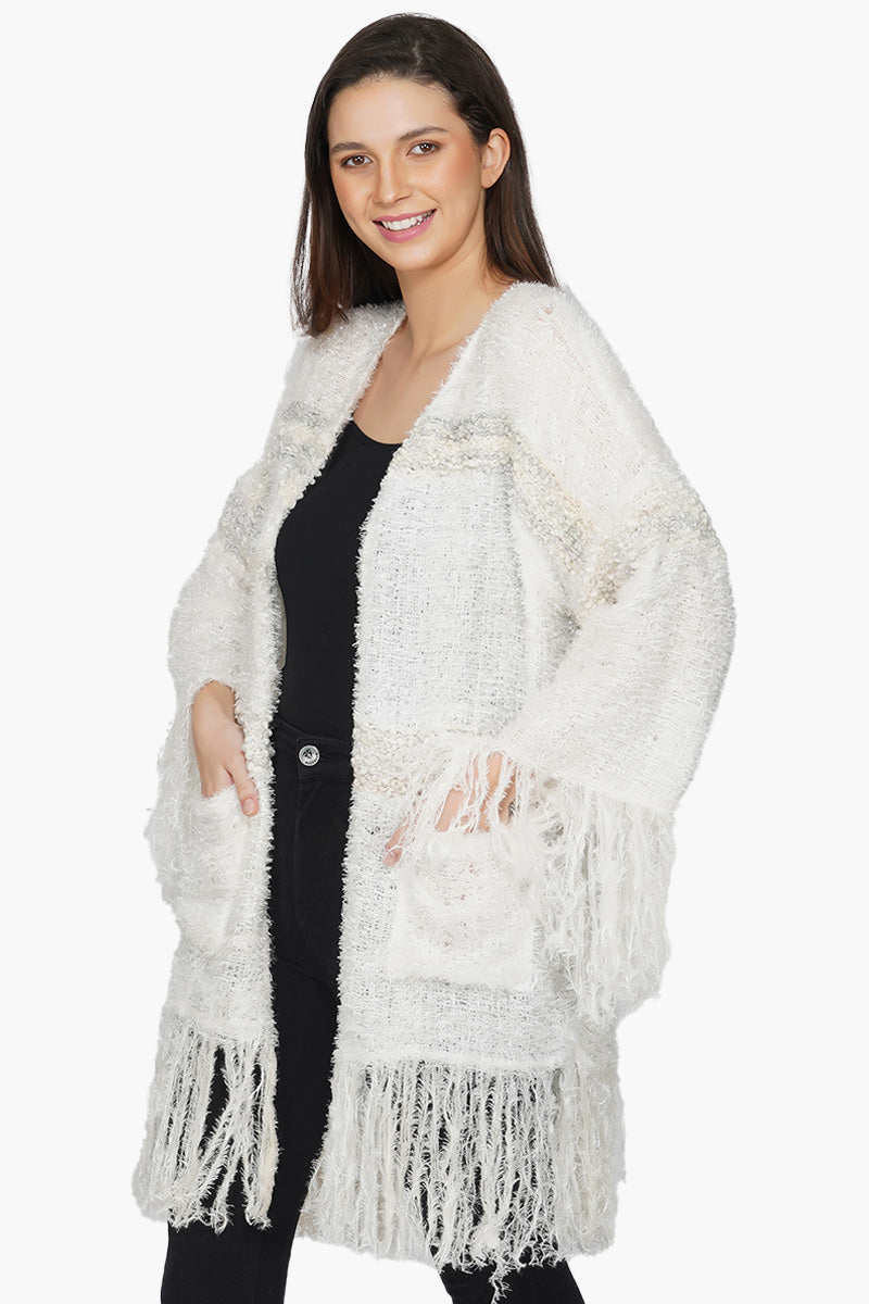 White Kimono Sleeved Winter Jacket