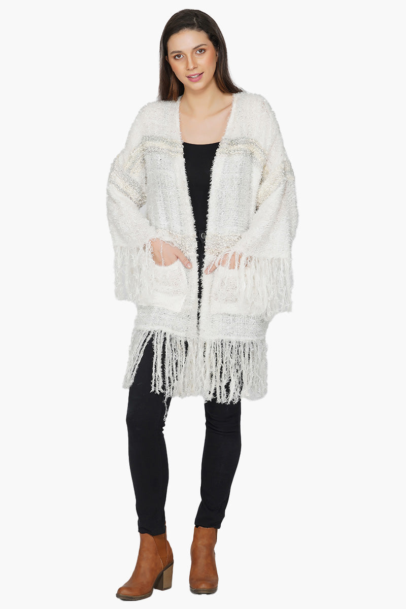 White Kimono Sleeved Winter Jacket
