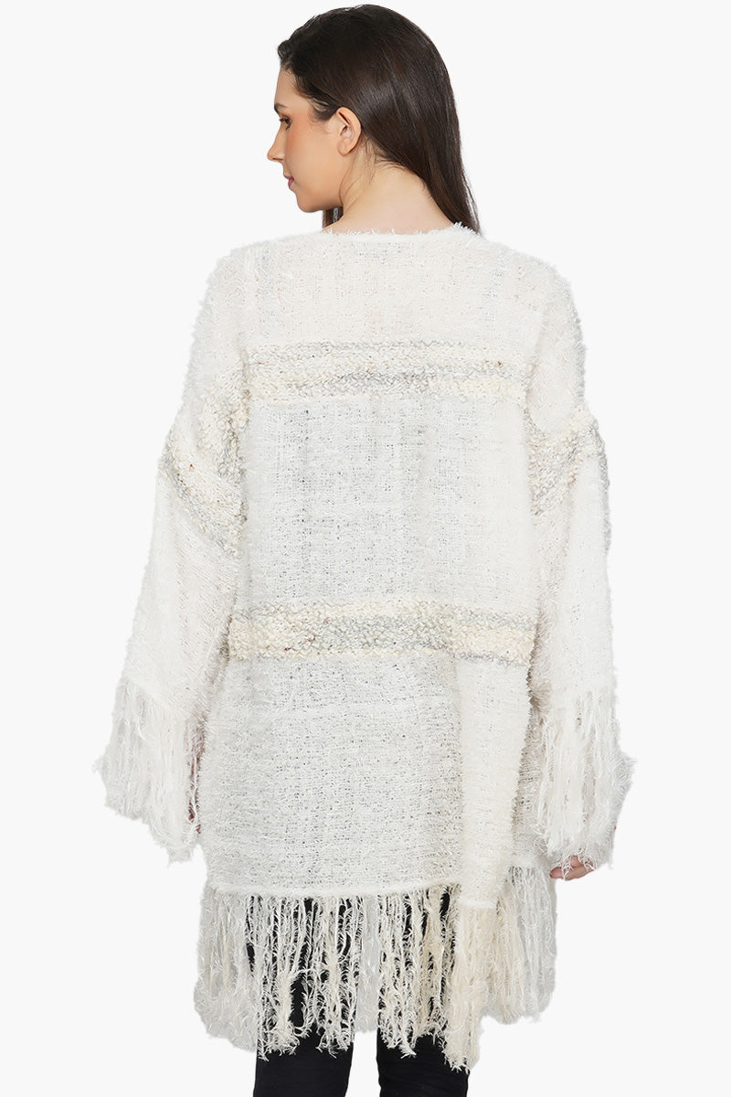 White Kimono Sleeved Winter Jacket