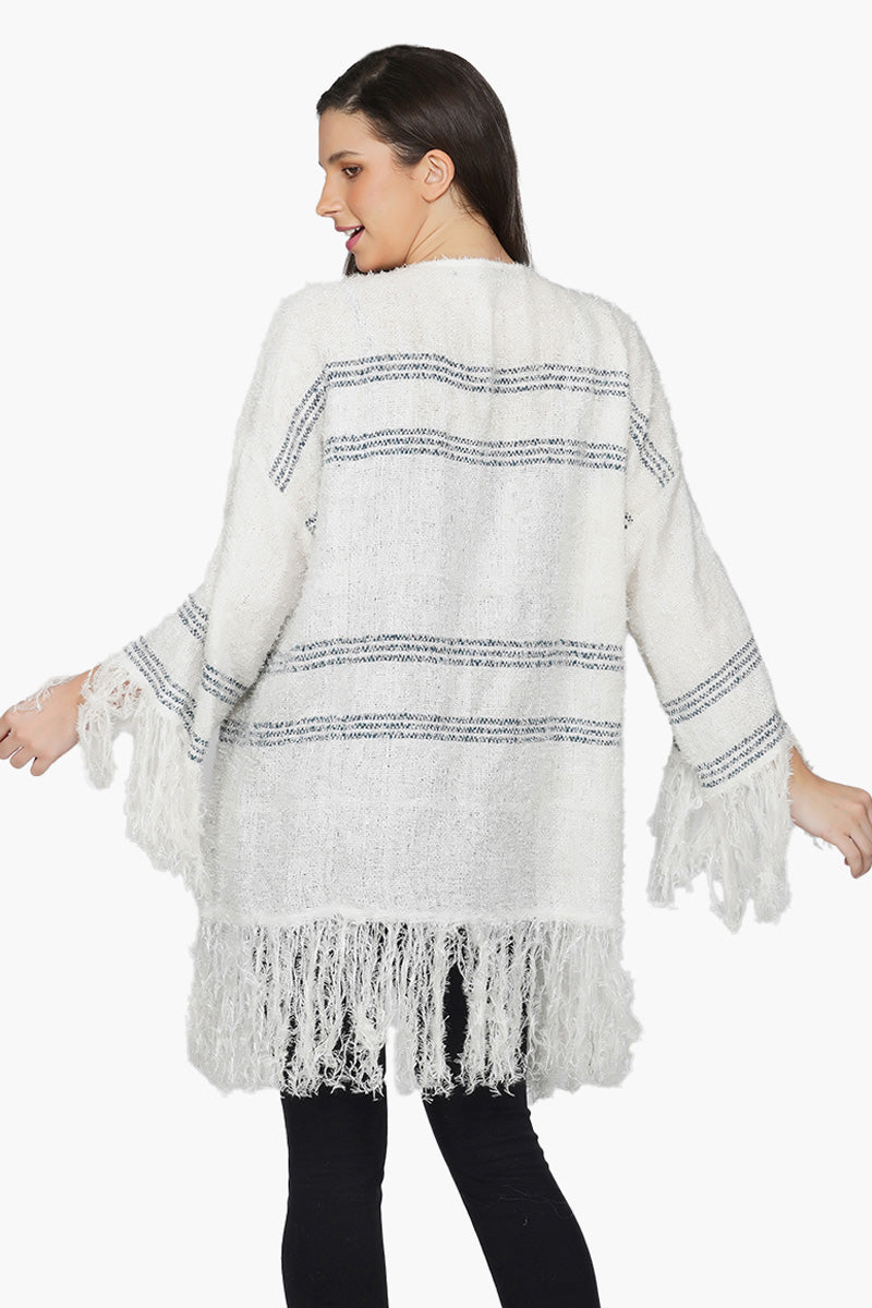White Woolen Fringed Shrug