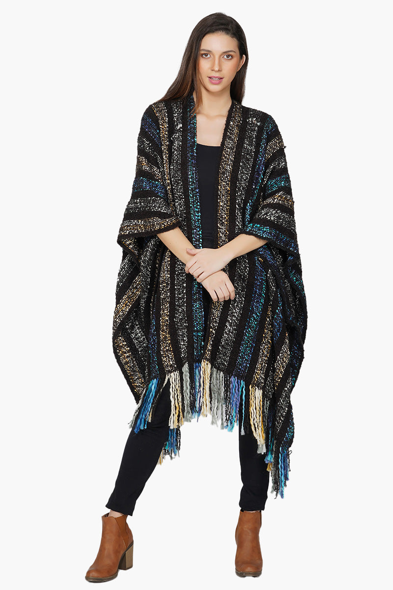 Acrylic Handwoven Bohemian Fringes Poncho