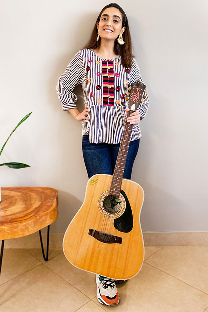 Indie Ink Striped Embroidered Top