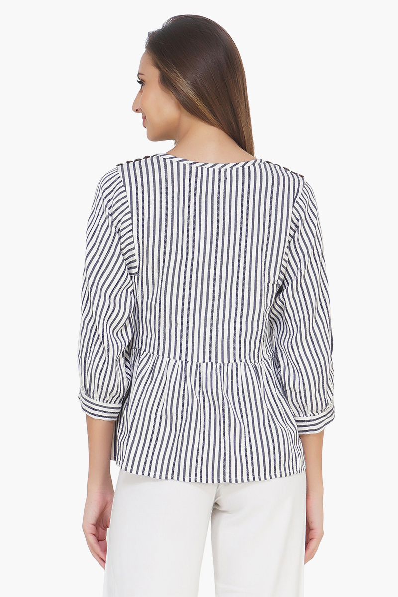 Indie Ink Striped Embroidered Top