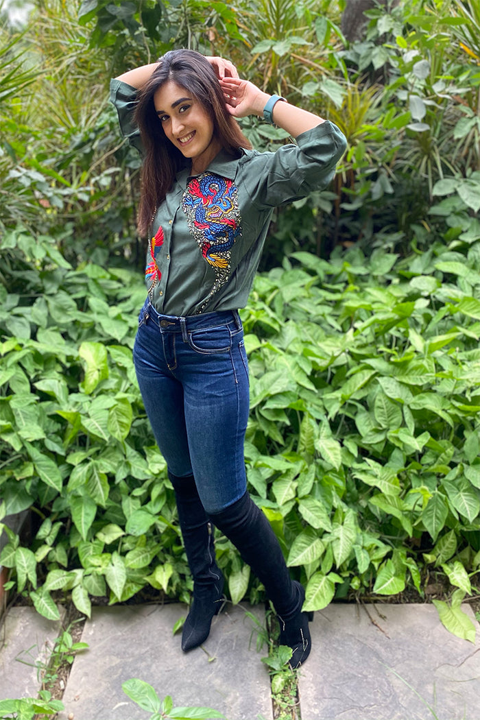 Eden Dragon Embroidered Twill Shirt