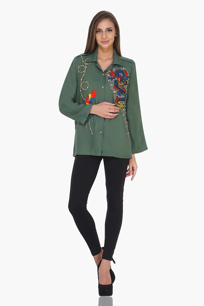 Eden Dragon Embroidered Twill Shirt