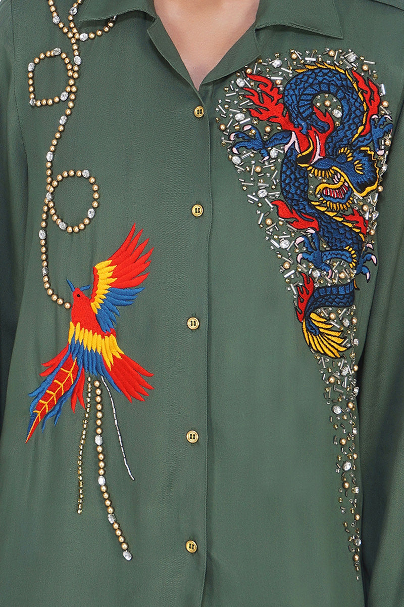 Eden Dragon Embroidered Twill Shirt