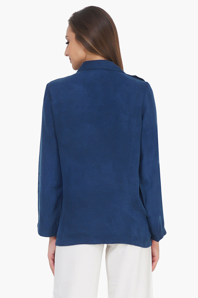Eden Dragon Embroidered Shirt Blue