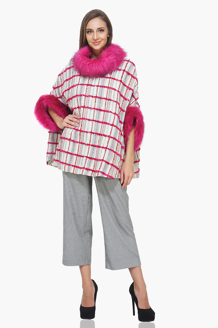 Pristine Checks Faux Fur Cape