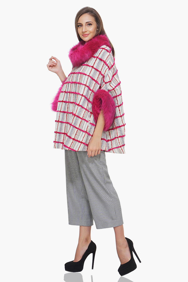 Pristine Checks Faux Fur Cape