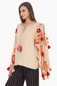 Sirocco Tufted Embroidered Bell Sleeve Top