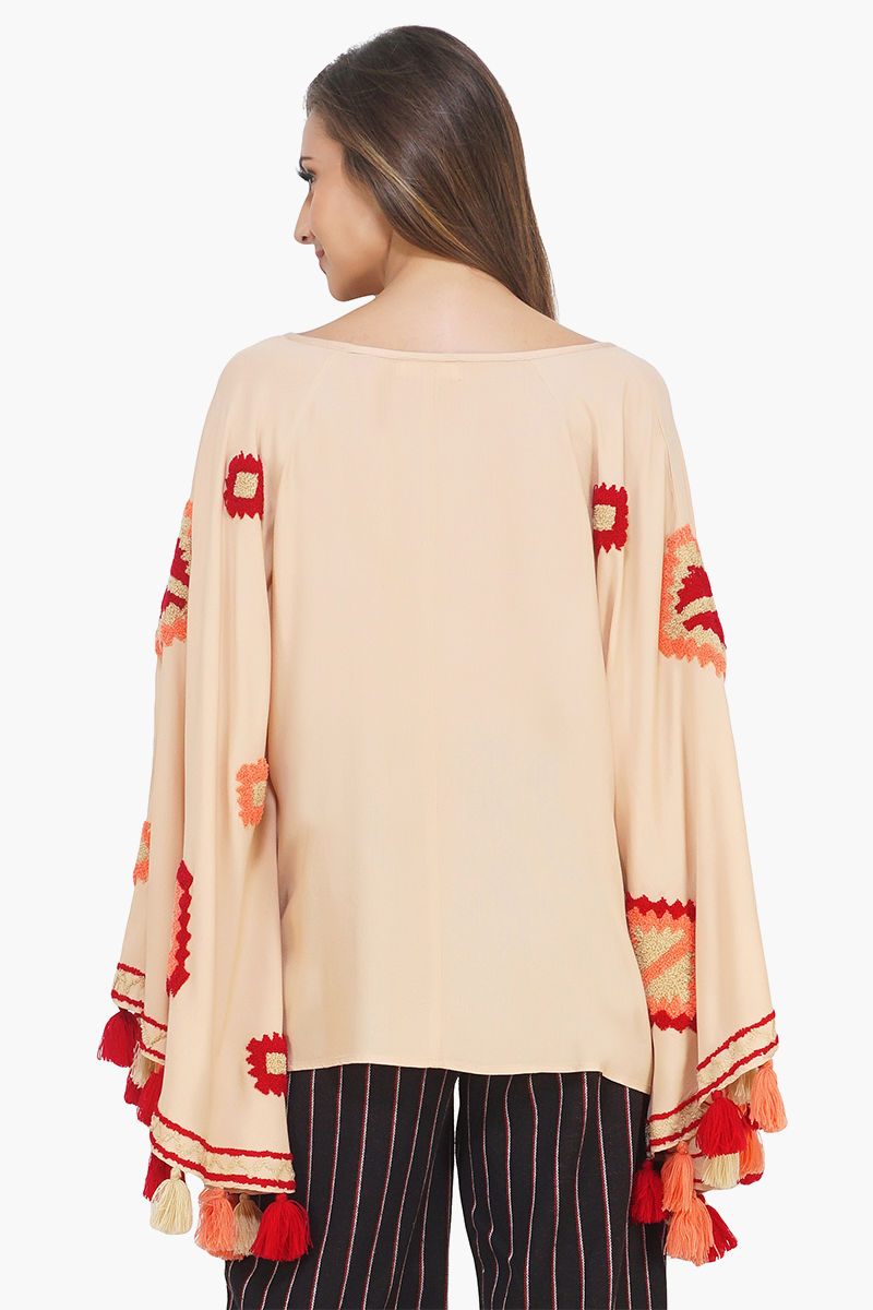 Sirocco Tufted Embroidered Bell Sleeve Top