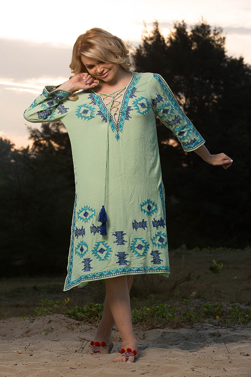 Green Embroidered Tunic Dress