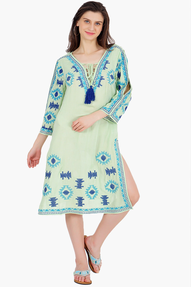 Green Embroidered Tunic Dress