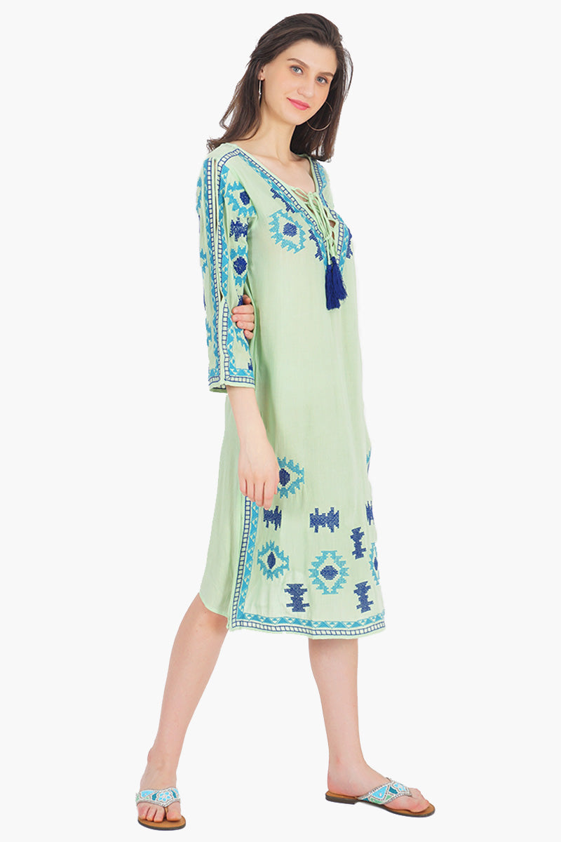 Green Embroidered Tunic Dress