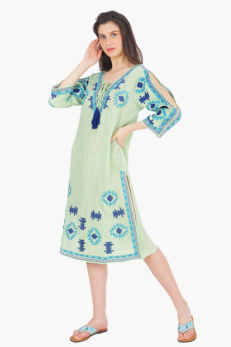 Green Embroidered Tunic Dress