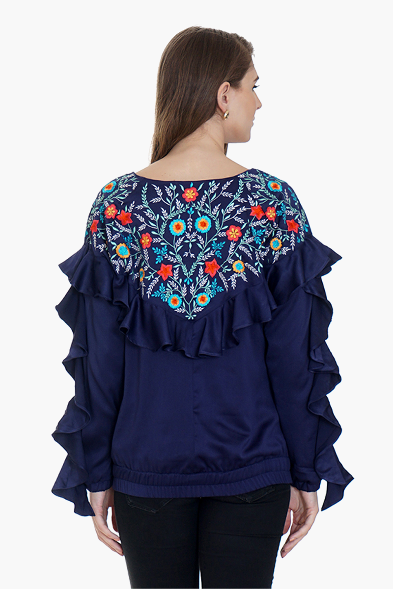 Blue Embroidered Velvet Jacket