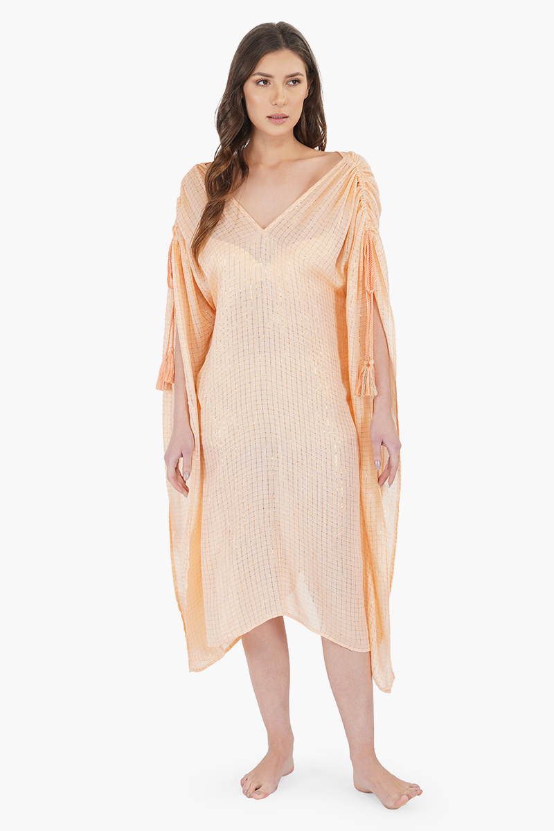Salmon Gold Square Lurex Kaftan