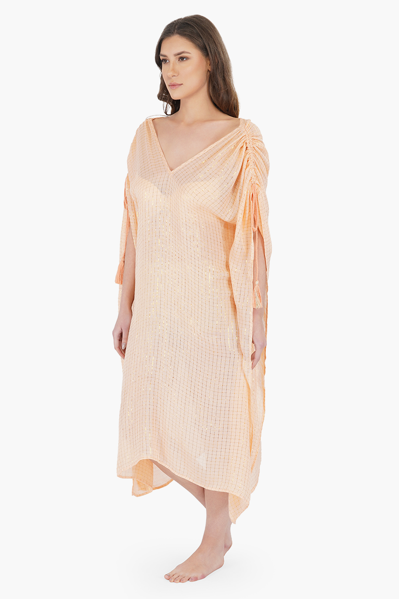 Salmon Gold Square Lurex Kaftan