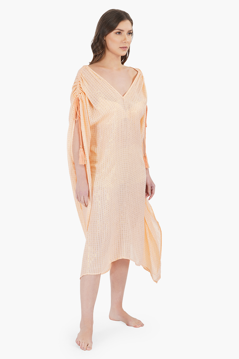 Salmon Gold Square Lurex Kaftan
