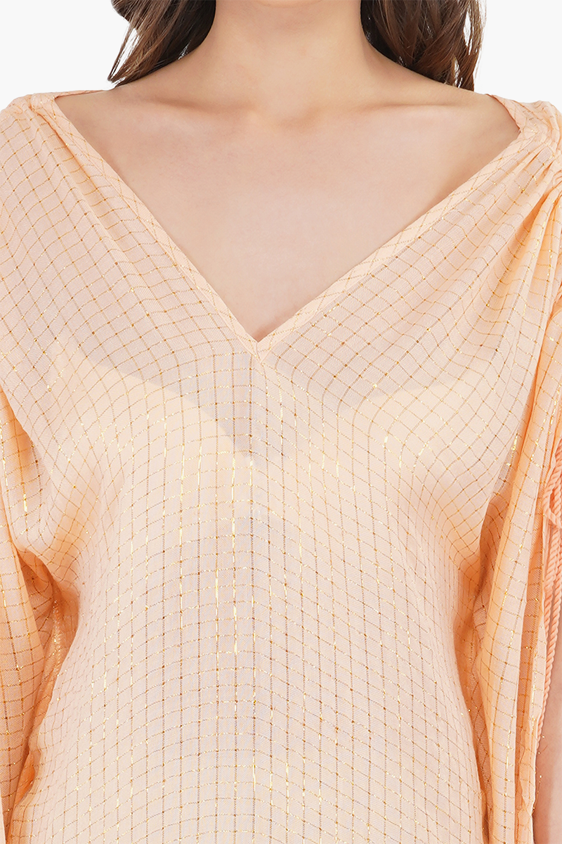 Salmon Gold Square Lurex Kaftan