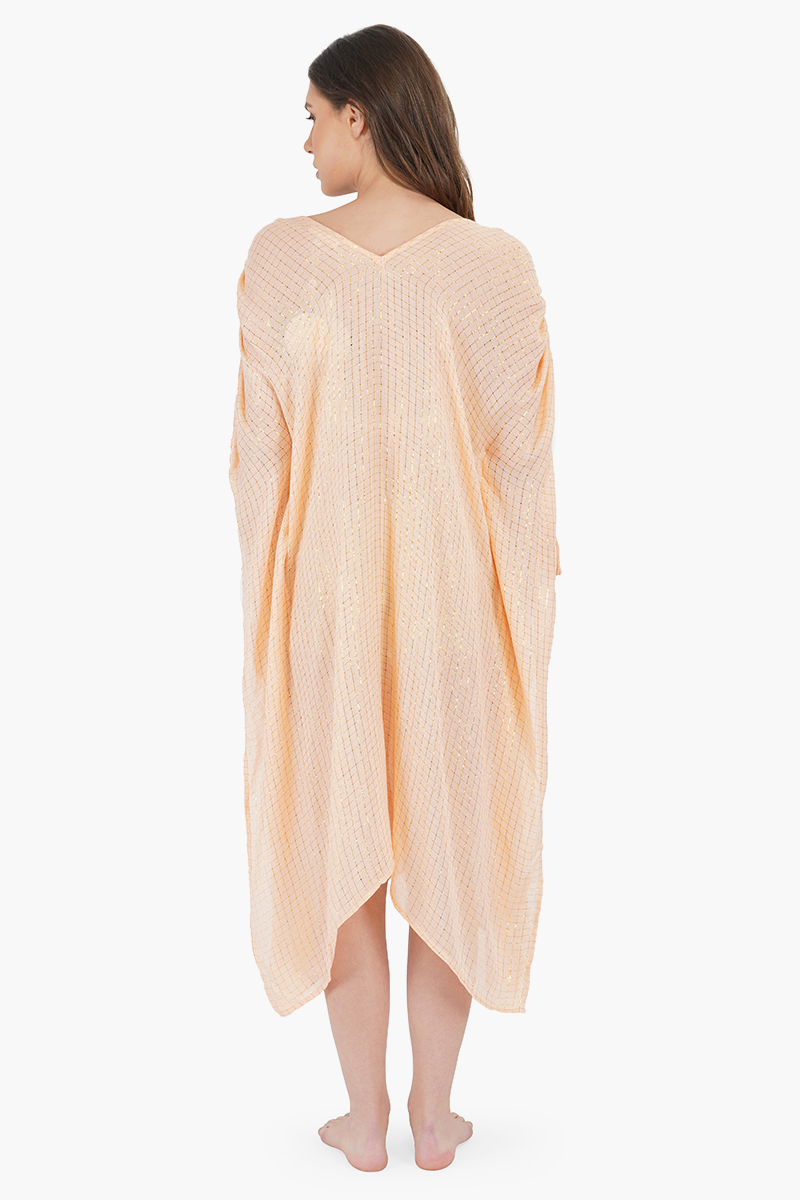 Salmon Gold Square Lurex Kaftan