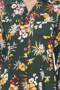 Chic Floral Printed Maxi Dress Green