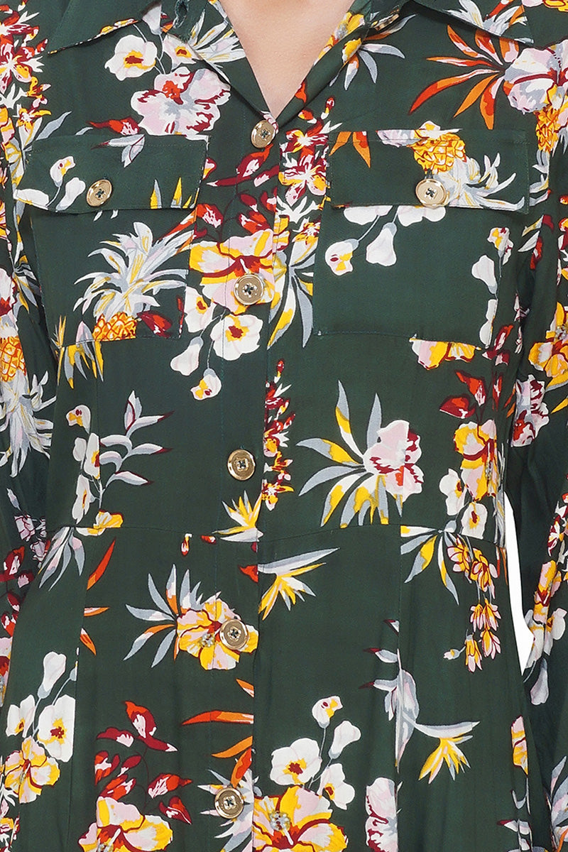 Chic Floral Printed Maxi Dress Green