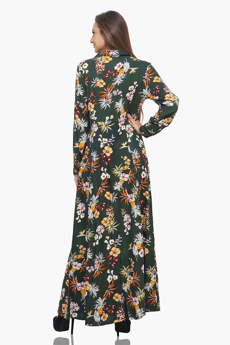 Chic Floral Printed Maxi Dress Green