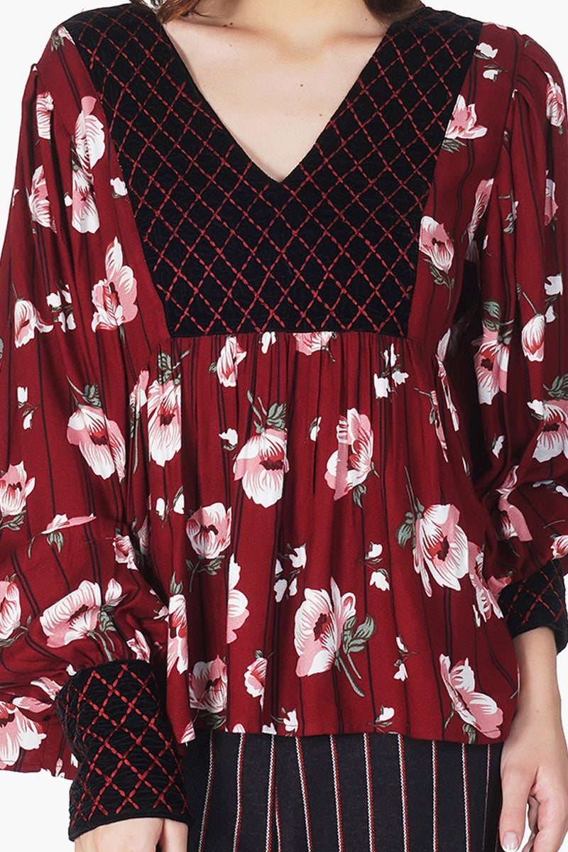 Red Floral Printed Top