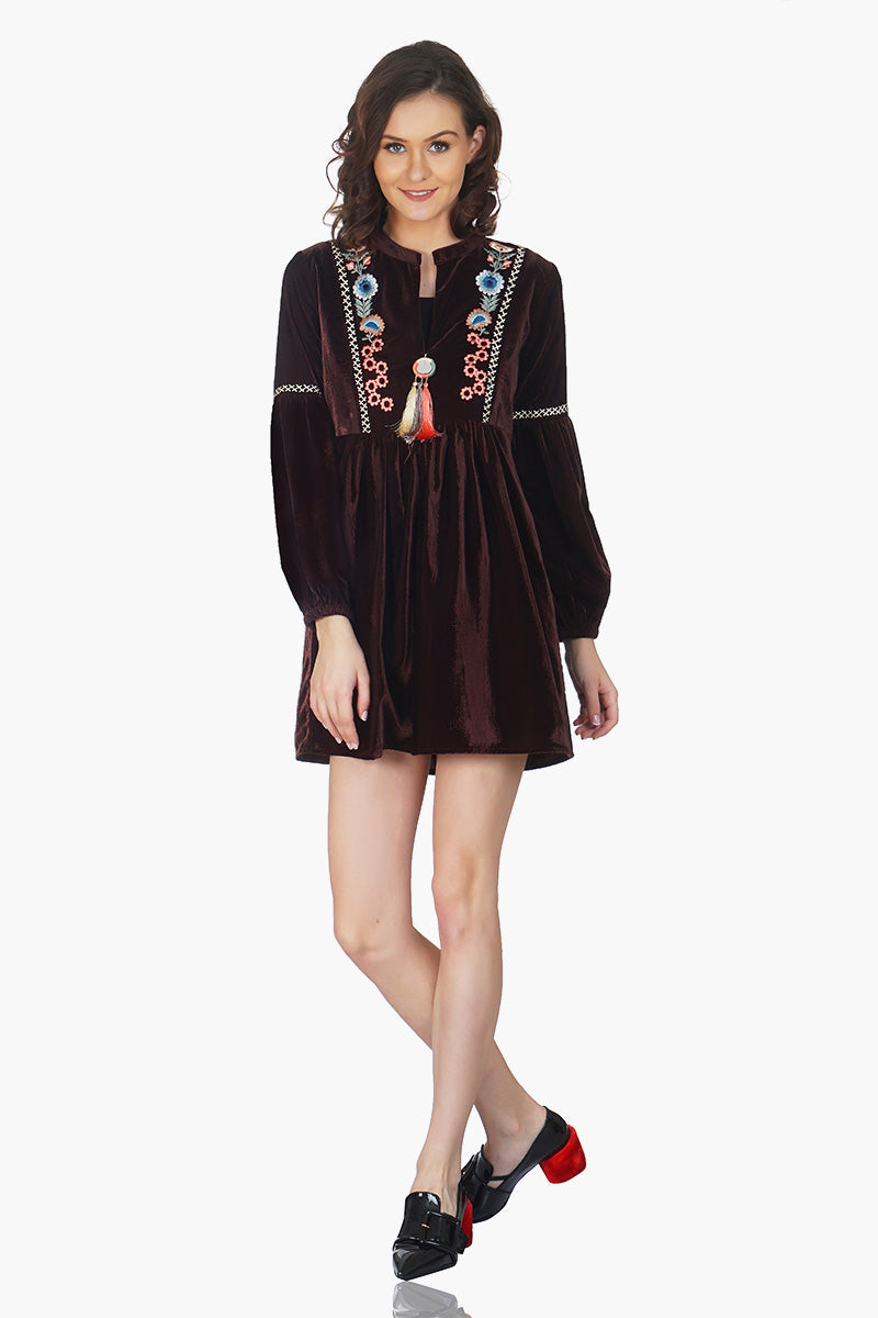 Velvet Embroidered Tunic Dress