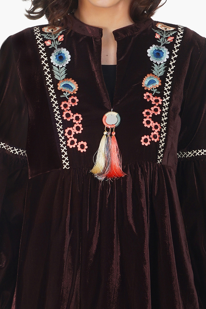 Velvet Embroidered Tunic Dress