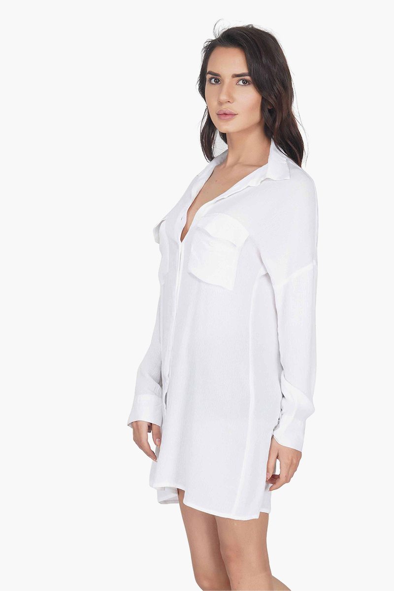Oxford White Solid Shirt Dress
