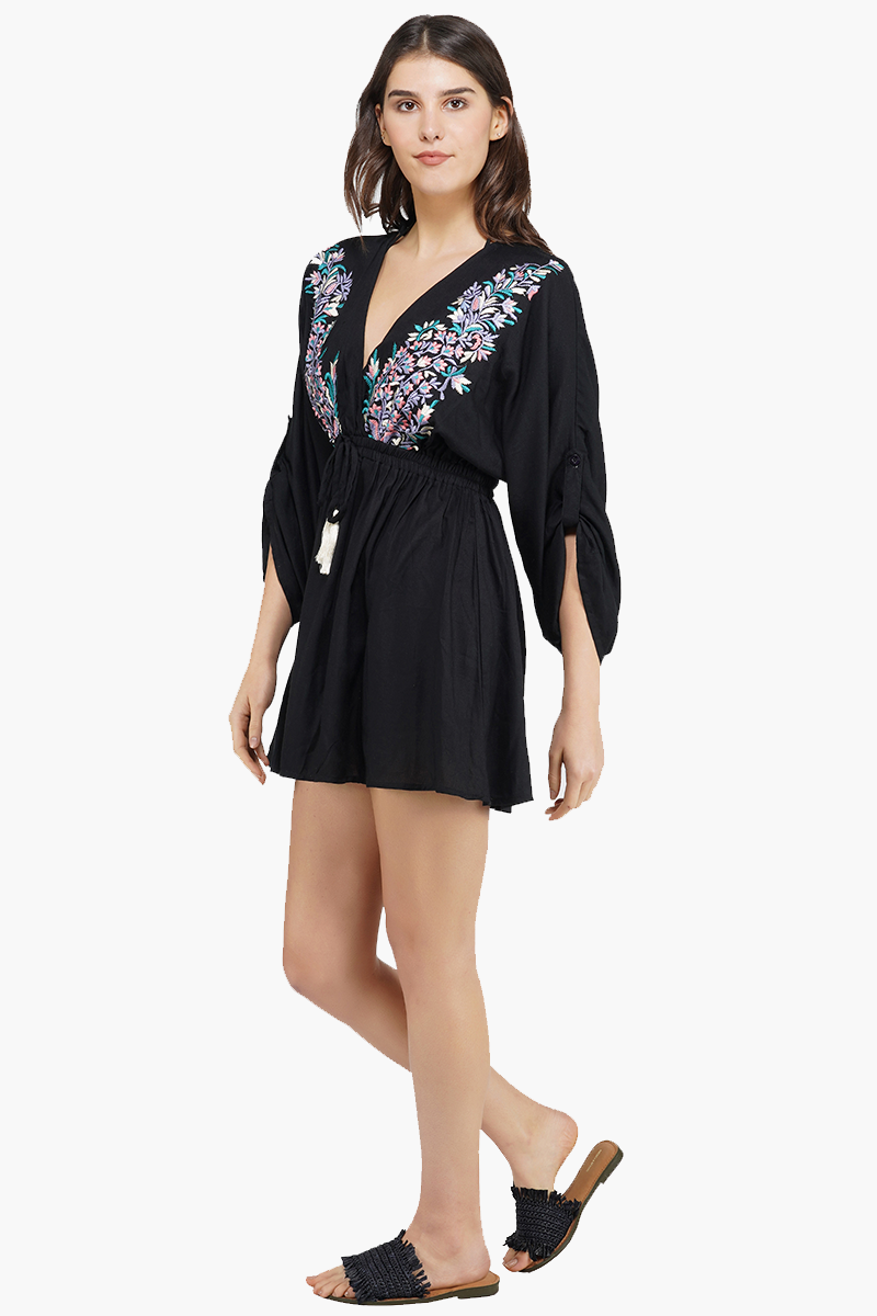 Embroidered Kimono Sleeve Short Dress